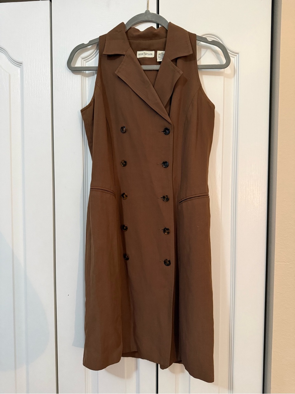 Ann Taylor Sleeveless Double-Breasted Chestnut Brown Dress